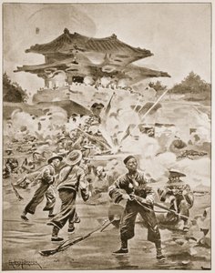 Den kinesisk-japanske krig, Slaget ved Ping Yang: en kamp om de afsidesliggende forter, illustration fra 